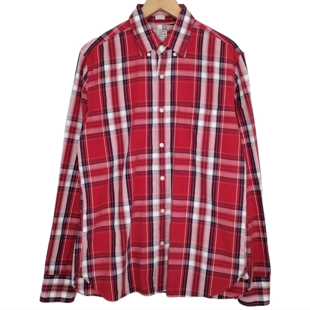 J. Crew Men's Cotton Tailored Slim Fit Windowpane Button Down Shirt Size M
